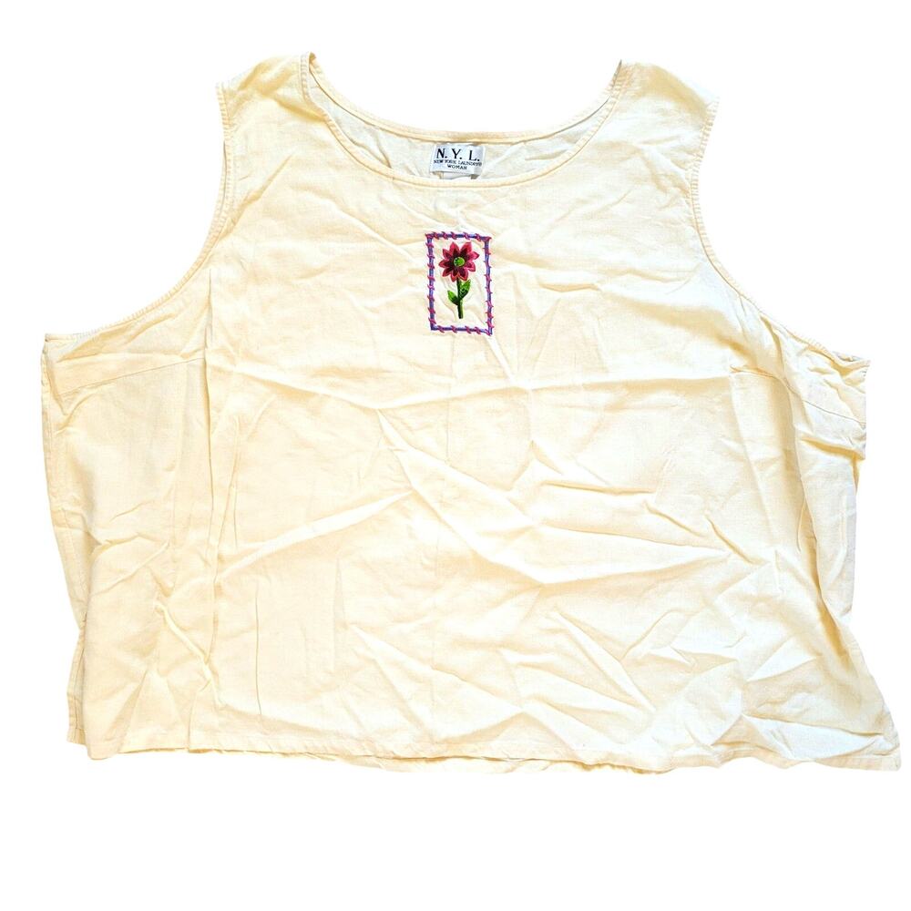 Vtg Y2K NYL Womens 30/32 Linen Blouse Butter Yellow Patchwork Flower Cottagecore